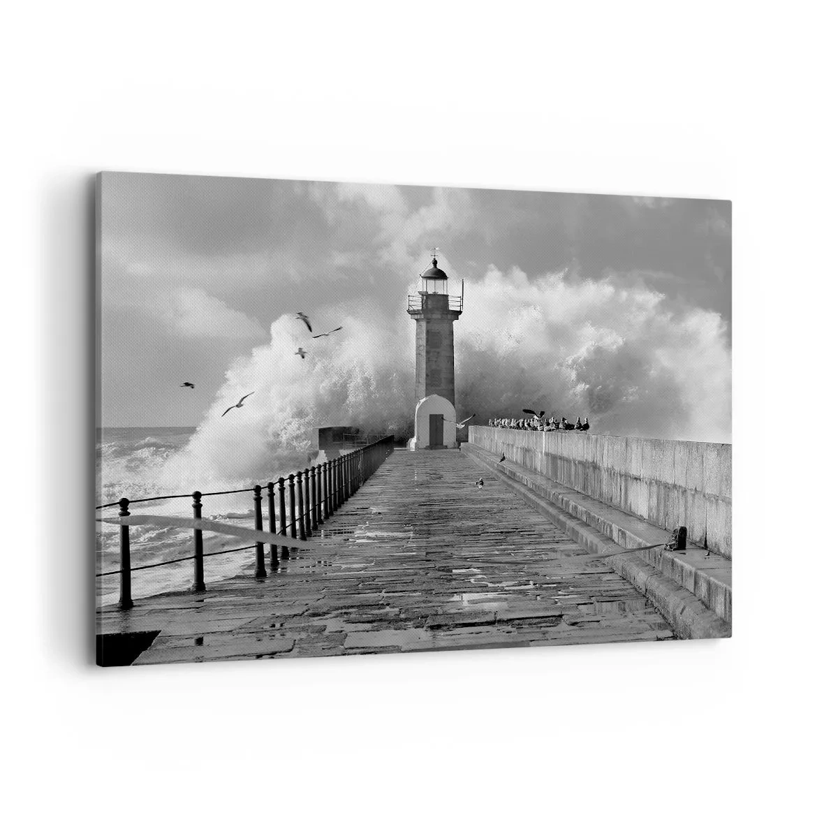 Quadro su tela - Stampe su Tela - Un faro circondato dalle onde durante una tempesta - 100x70cm - Senza paura - Decorazione murale moderna per soggiorno e camera da letto ARTTOR