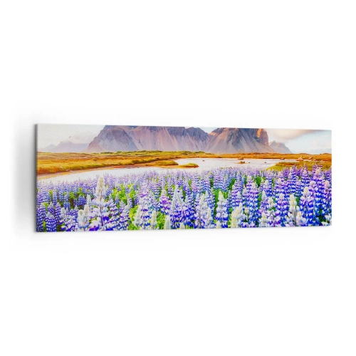 Quadro su tela - Stampe su Tela - Fiori in un paesaggio montano con un cielo pittoresco - 160x50cm - Forza e asprezza accanto alla mitezza - Decorazione murale moderna per soggiorno e camera da letto ARTTOR