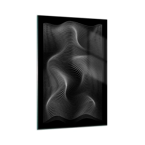 Quadro su vetro - Linee bianche astratte su sfondo nero - 70x100cm - La danza della luce nello spazio - Decorazione murale moderna per soggiorno e camera da letto ARTTOR