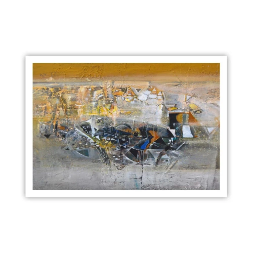 Poster - Astrazione con tonalità dominanti di giallo e grigio - 100x70cm - Tutto andrà bene - Decorazione murale moderna per soggiorno e camera da letto ARTTOR