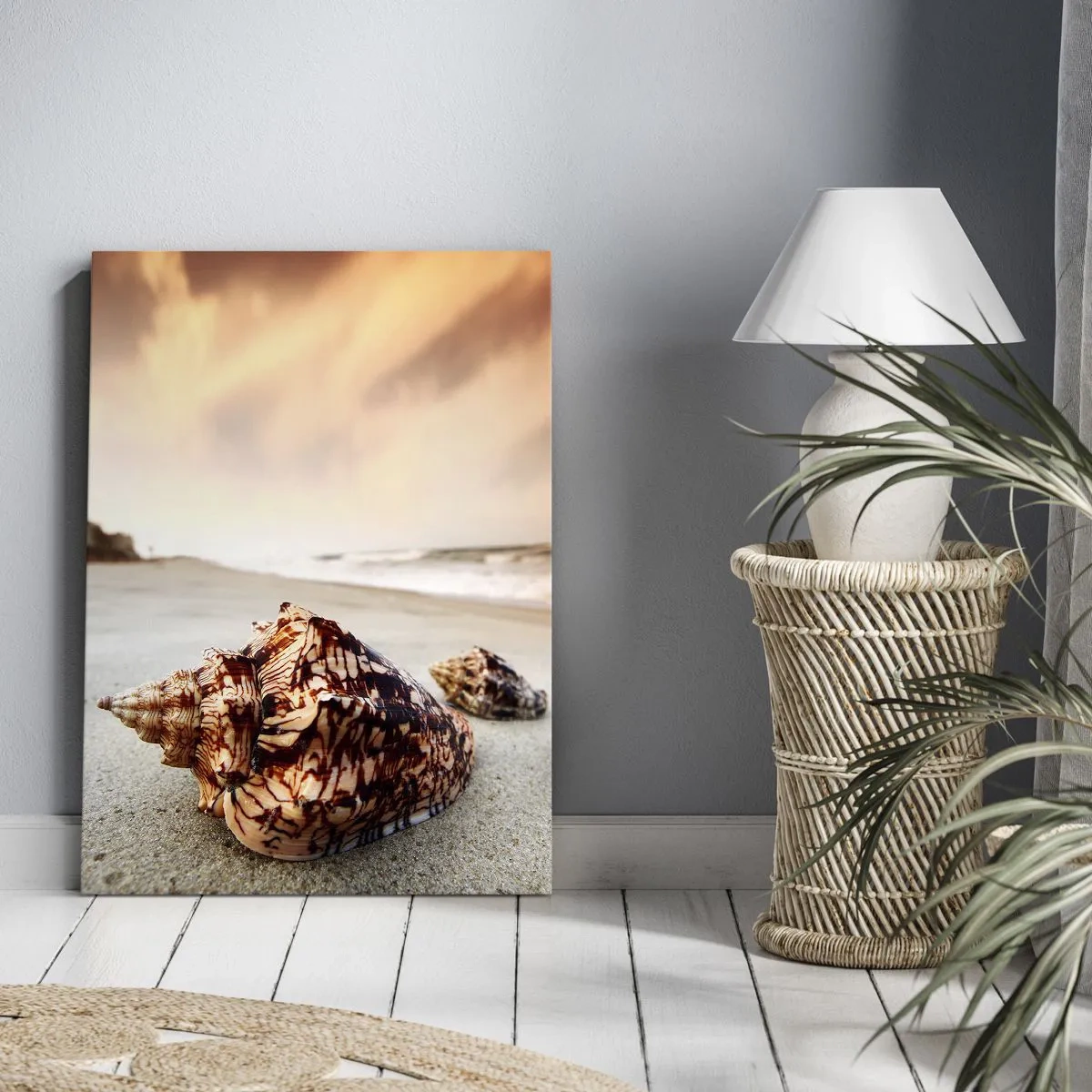 Quadro su tela - Stampe su Tela - Conchiglie sulla spiaggia al tramonto - 50x70cm - Esiliate dalle onde - Decorazione murale moderna per soggiorno e camera da letto ARTTOR