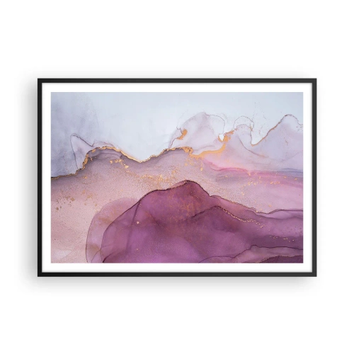 Poster in cornice nera - Una composizione astratta nei toni del viola e dell'oro. - 100x70cm - Onde di lilla e viola - Decorazione murale moderna per soggiorno e camera da letto ARTTOR