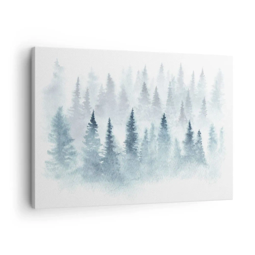 Quadro su tela - Stampe su Tela - Foreste di conifere immerse in una delicata nebbia - 70x50cm - Avvolti nella nebbia - Decorazione murale moderna per soggiorno e camera da letto ARTTOR