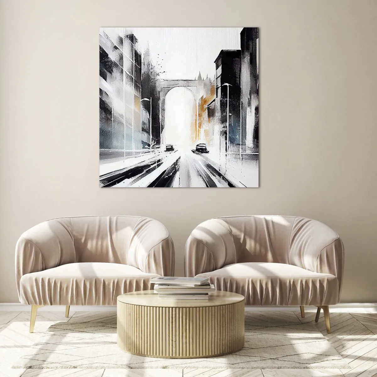 Quadro su vetro - Studio di città: architettura e movimento - 40x40 cm