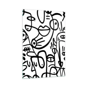 Quadro su vetro - Disegni astratti in bianco e nero con motivi facciali - 80x120cm - Volti e miraggi - Decorazione murale moderna per soggiorno e camera da letto ARTTOR
