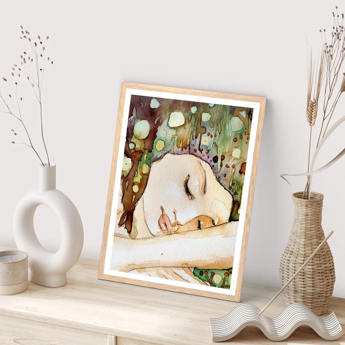 Poster in cornice rovere chiaro - Sogno smeraldo e viola - 40x50 cm