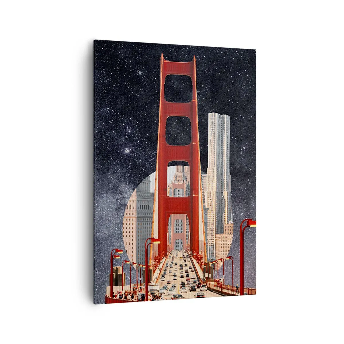 Quadro su tela - Stampe su Tela - Il Golden Gate Bridge con la città sullo sfondo contro un cielo stellato - 70x100cm - Sempre al centro - Decorazione murale moderna per soggiorno e camera da letto ARTTOR