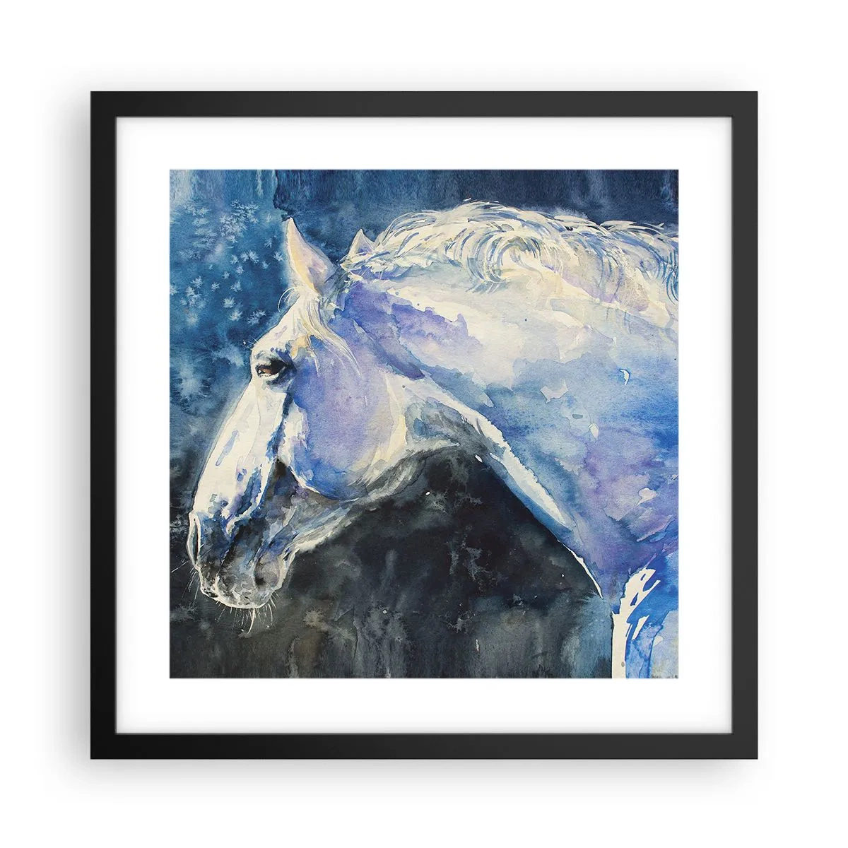 Poster in cornice nera - Ritratto in luce blu - 40x40 cm