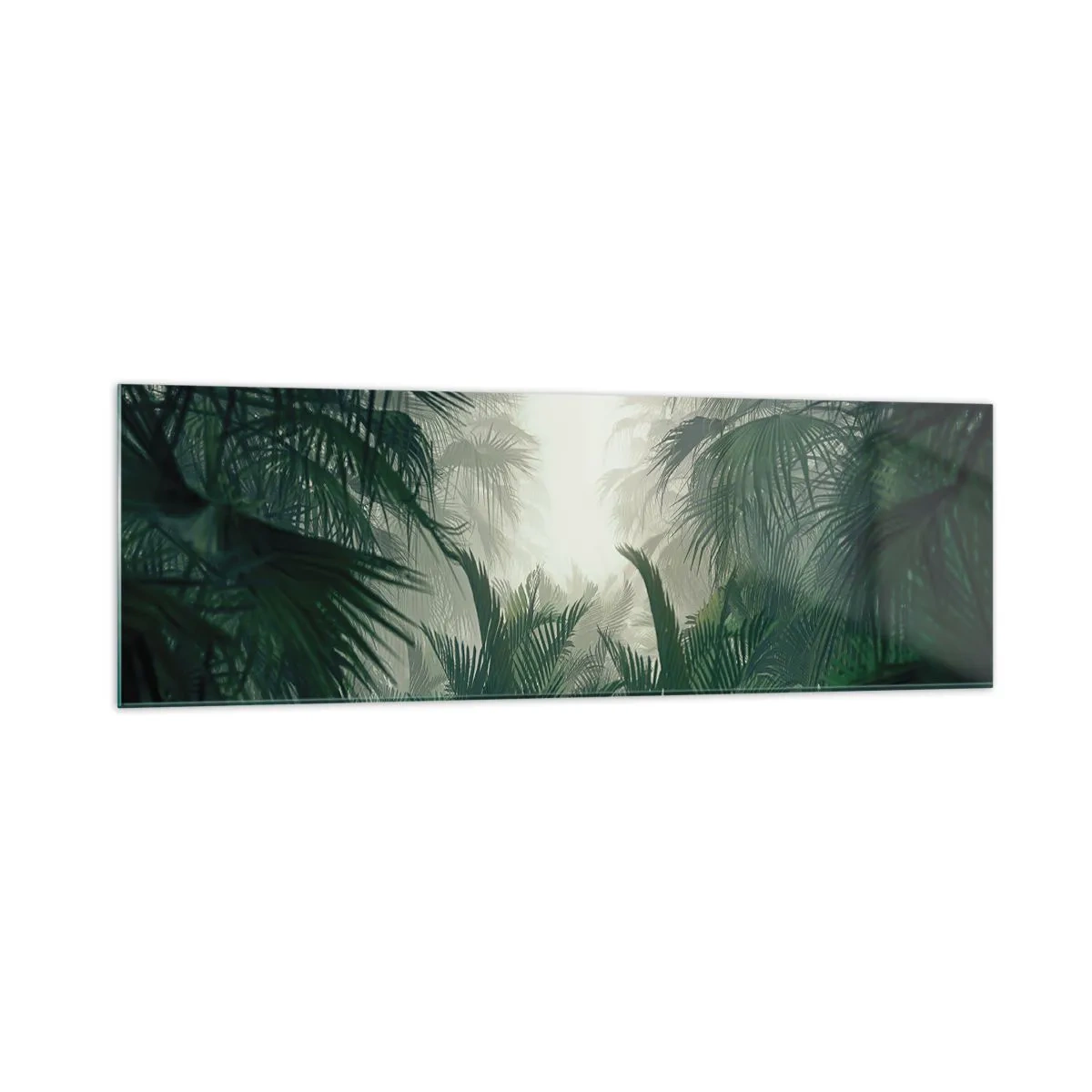 Quadro su vetro - Vegetazione tropicale nella fitta nebbia della foresta pluviale - 160x50cm - Mistero dei tropici - Decorazione murale moderna per soggiorno e camera da letto ARTTOR