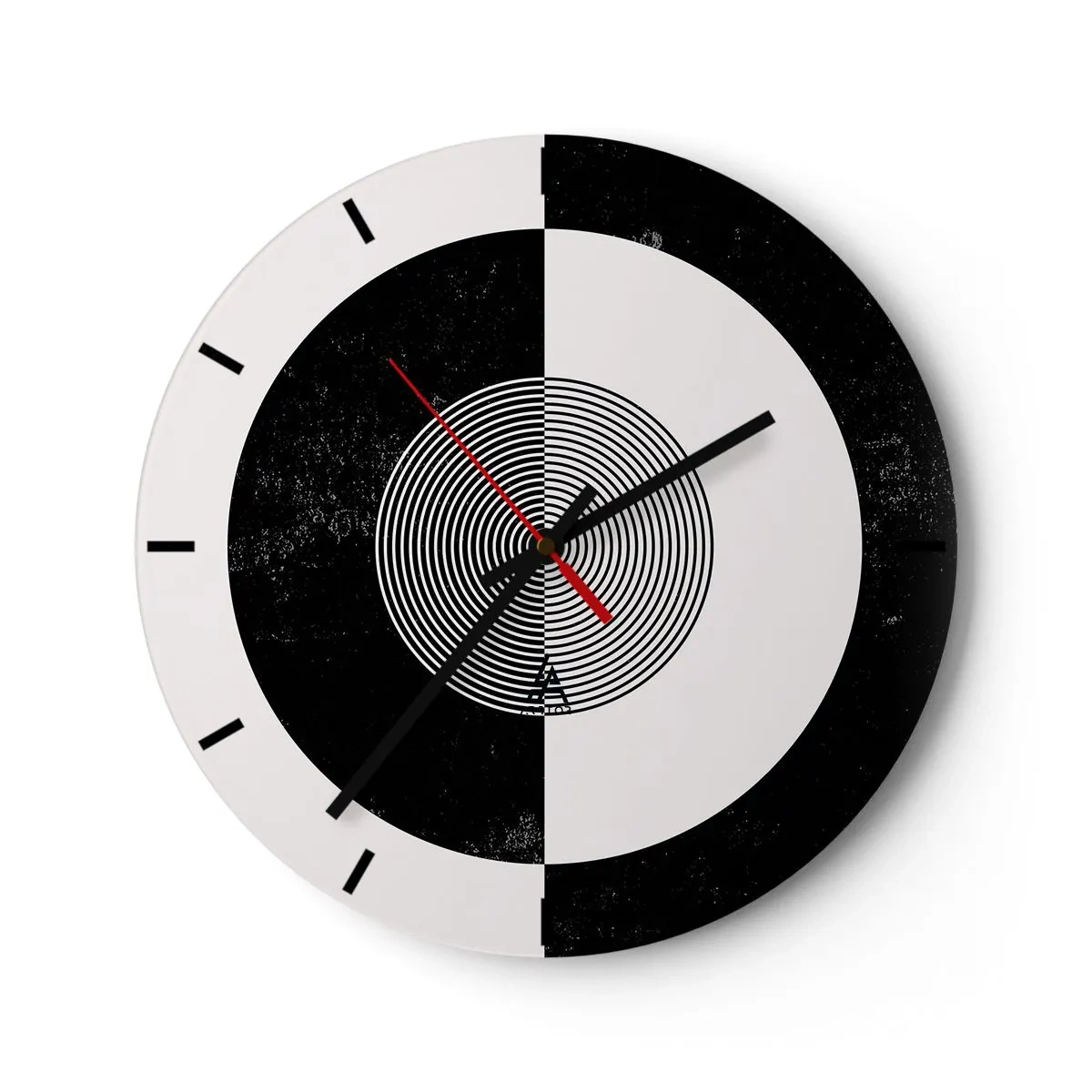 Orologio da parete - Orologio in Vetro - Motivo astratto in bianco e nero con cerchi concentrici - 30x30cm - Armonia in bianco e nero - Decorazione murale moderna per soggiorno, cucina e camera da letto ARTTOR