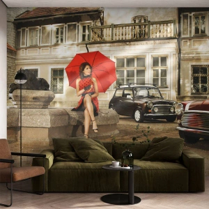 Fotomurali Premium Sand - Piccolo viaggio sentimentale - Donna, Architettura, Auto - 450x315 cm