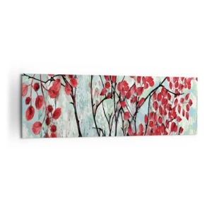 Quadro su tela - Stampe su Tela - Foglie rosse contro un cielo luminoso con motivi astratti - 160x50cm - Albero in scarlatto - Decorazione murale moderna per soggiorno e camera da letto ARTTOR