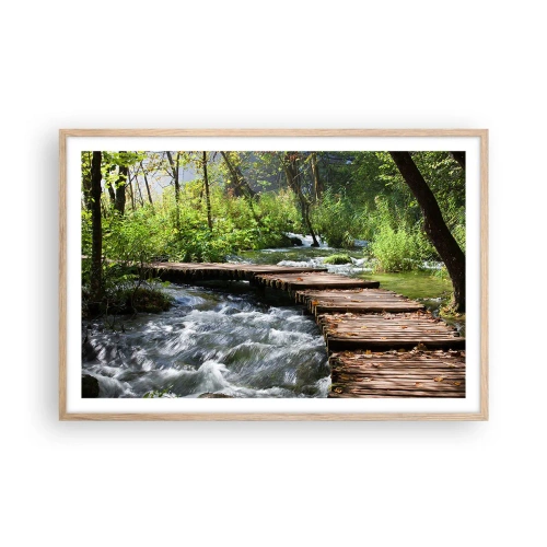 Poster in cornice rovere chiaro - Sulla cascata spumeggiante - 91x61 cm