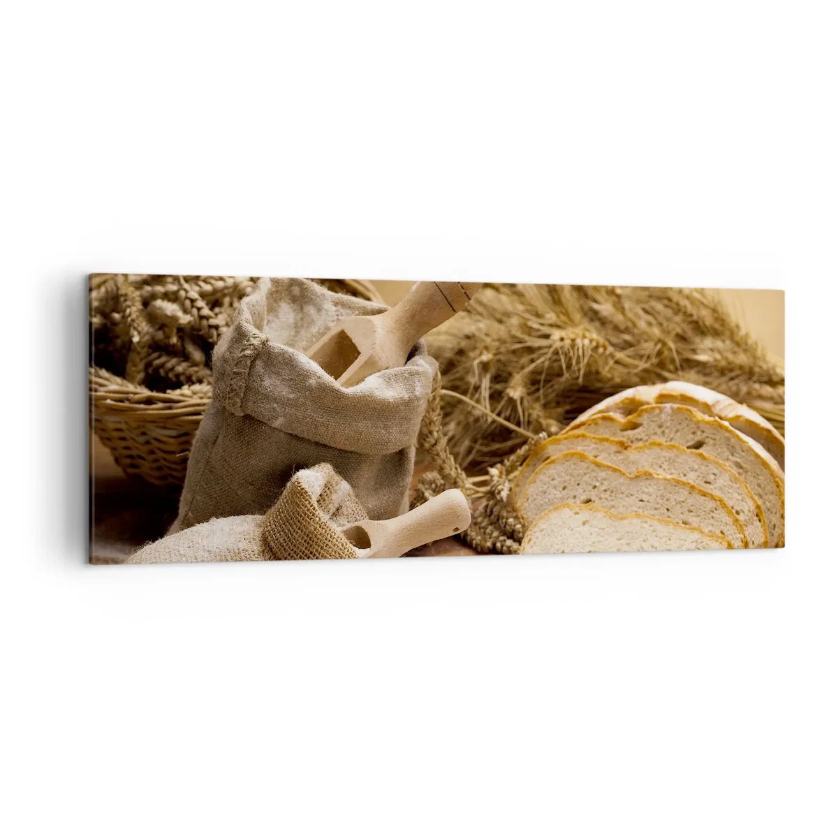 Quadro su tela - Stampe su Tela - Paesaggio con pane, farina e spighe di grano in stile rustico. - 140x50cm - Tagliato dal coltello - Decorazione murale moderna per soggiorno e camera da letto ARTTOR