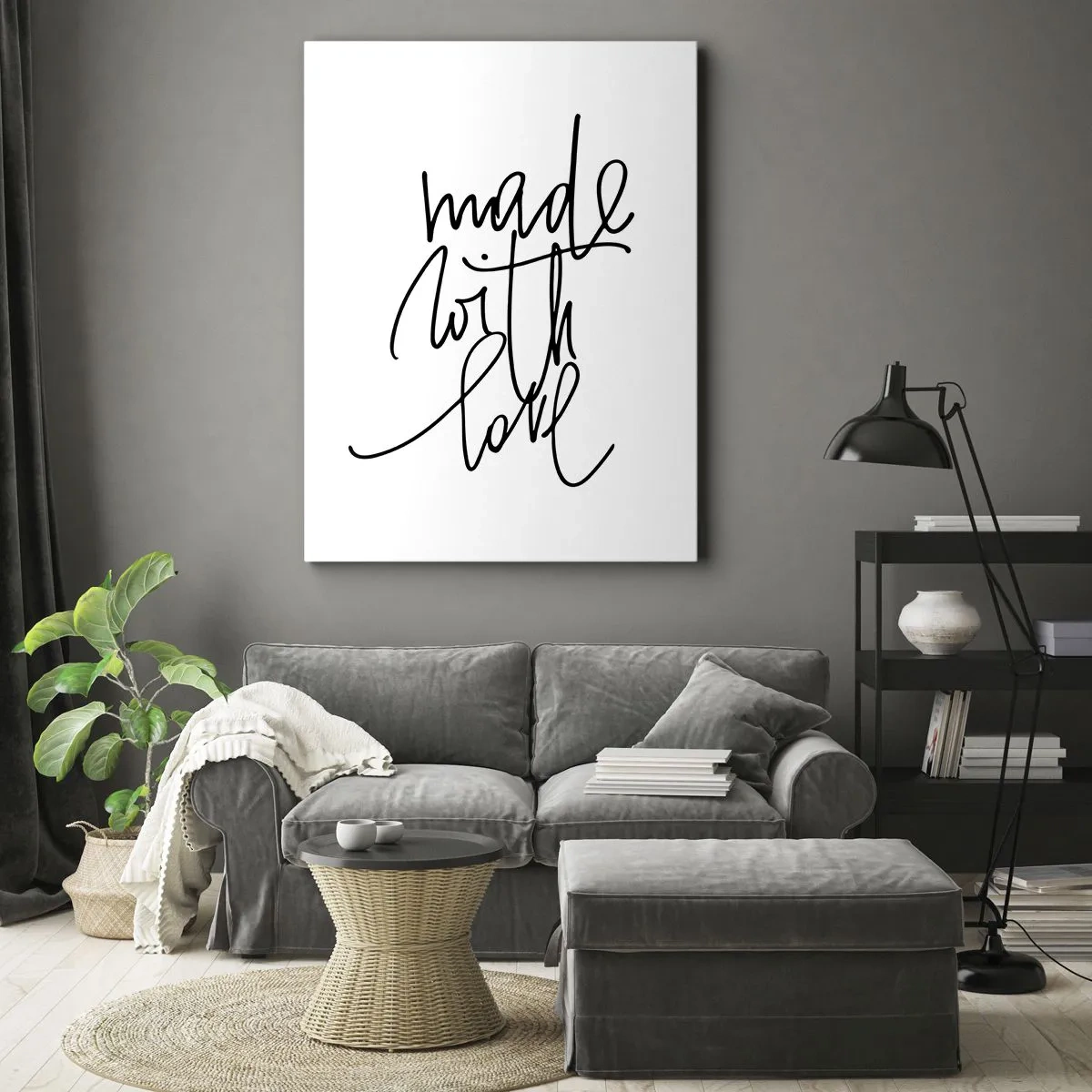 Quadro su tela - Stampe su Tela - Scritta nera "Fatto con amore" su sfondo bianco - 50x70cm - La migliore marca - Decorazione murale moderna per soggiorno e camera da letto ARTTOR