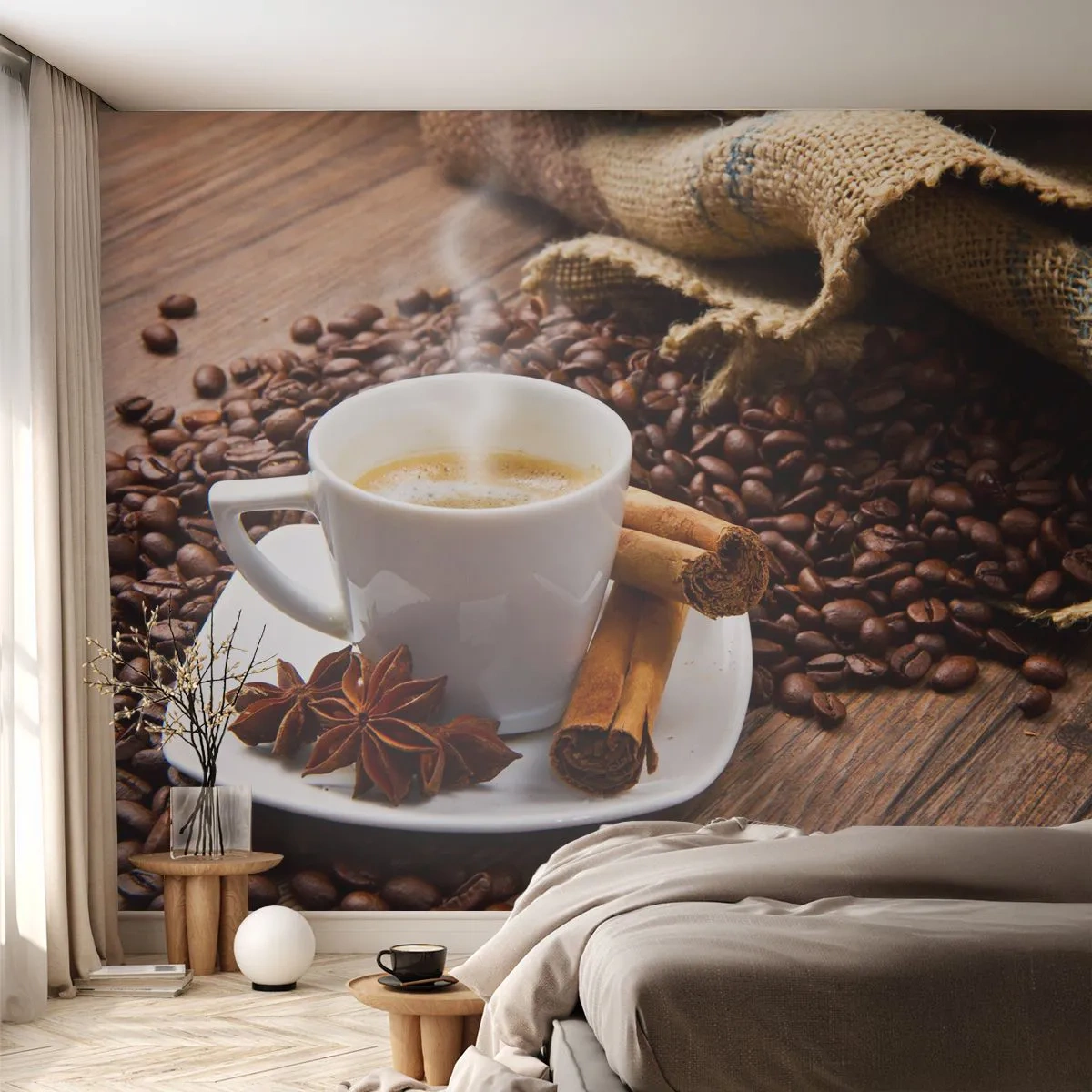 Fotomurali Premium Sand - Sapore e profumo speziato - Gastronomia, Caffè, Cannella - 200x140 cm