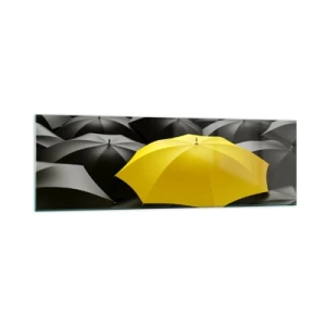 Quadro su vetro - Un ombrello giallo tra ombrelli neri - 160x50cm - Addio tristezza - Decorazione murale moderna per soggiorno e camera da letto ARTTOR
