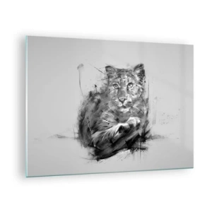 Quadro su vetro - Un disegno di una tigre in stile monocromatico su uno sfondo chiaro - 70x50cm - Si, ascolto attentamente - Decorazione murale moderna per soggiorno e camera da letto ARTTOR