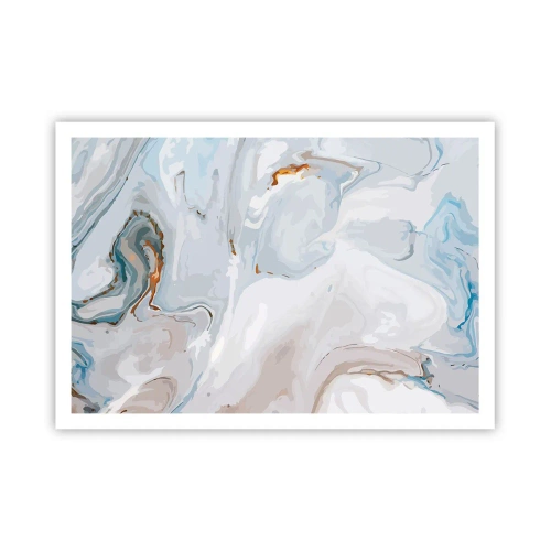 Poster - Onde astratte nei toni del blu e del bianco - 100x70cm - Bianchi sovrapposti - Decorazione murale moderna per soggiorno e camera da letto ARTTOR