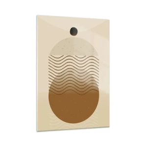 Quadro su vetro - Composizione geometrica con onde e cerchi nei colori beige - 50x70cm - Sull'origine delle figure geometriche - Decorazione murale moderna per soggiorno e camera da letto ARTTOR