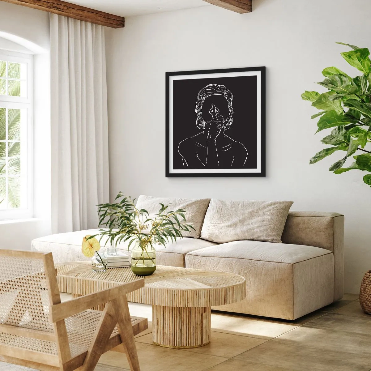 Poster in cornice nera - Il bello emerge nel silenzio - 50x50 cm