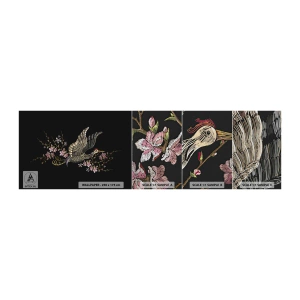 Campione di Fotomurale Premium Canvas - Uccello esotico ricamato - Uccello, Grafica, Fiori - 100x30 cm