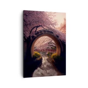 Quadro su tela - Stampe su Tela - Un ponte tradizionale giapponese circondato da fiori di ciliegio - 50x70cm - Primavera giapponese - Decorazione murale moderna per soggiorno e camera da letto ARTTOR