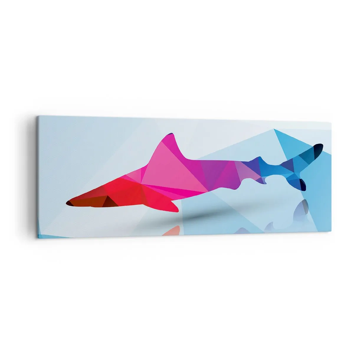 Quadro su tela - Stampe su Tela - Sagoma geometrica di squalo nei toni del rosa e del blu - 140x50cm - Squalo nello spazio di cristallo - Decorazione murale moderna per soggiorno e camera da letto ARTTOR