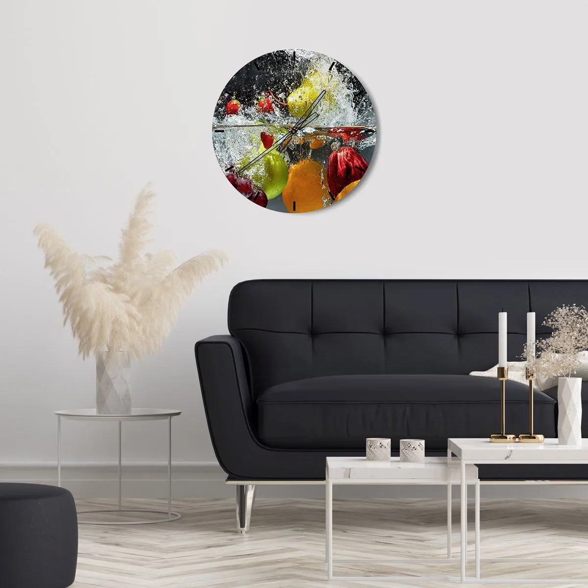 Orologio da parete - Orologio in Vetro - Frutta immersa nell'acqua con effetto splash - 30x30cm - Frutta rinfrescante - Decorazione murale moderna per soggiorno, cucina e camera da letto ARTTOR