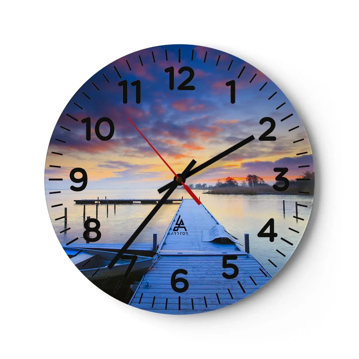 Orologio da parete - Orologio in Vetro - Tranquillità violacea e dorata - 40x40 cm