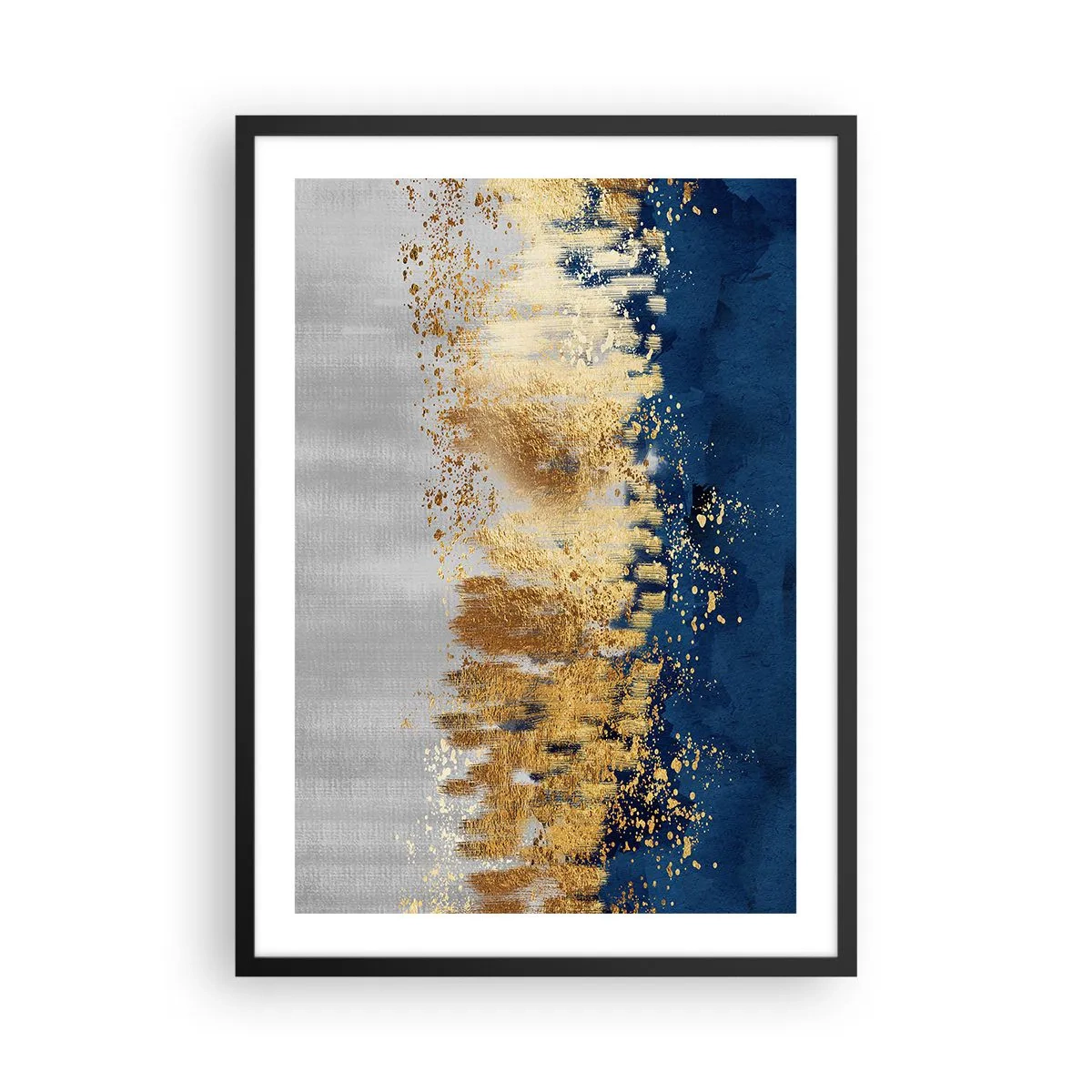 Poster in cornice nera - Una composizione astratta nei toni del blu navy, oro e argento - 50x70cm - Composizione moderna con bagliore - Decorazione murale moderna per soggiorno e camera da letto ARTTOR