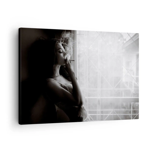 Quadro su tela - Stampe su Tela - Una donna in posa sensuale in una fotografia in bianco e nero - 70x50cm - Attimo sensuale - Decorazione murale moderna per soggiorno e camera da letto ARTTOR