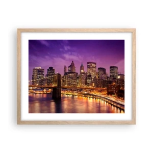 Poster in cornice rovere chiaro - Manhattan in viola e oro - 50x40 cm