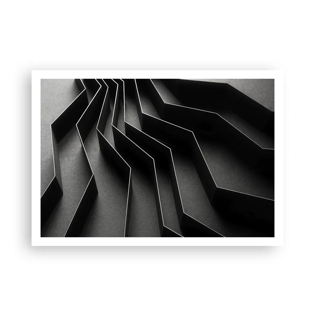 Poster - Astrazione in bianco e nero con strutture geometriche - 100x70cm - Ordine tridimensionale - Decorazione murale moderna per soggiorno e camera da letto ARTTOR