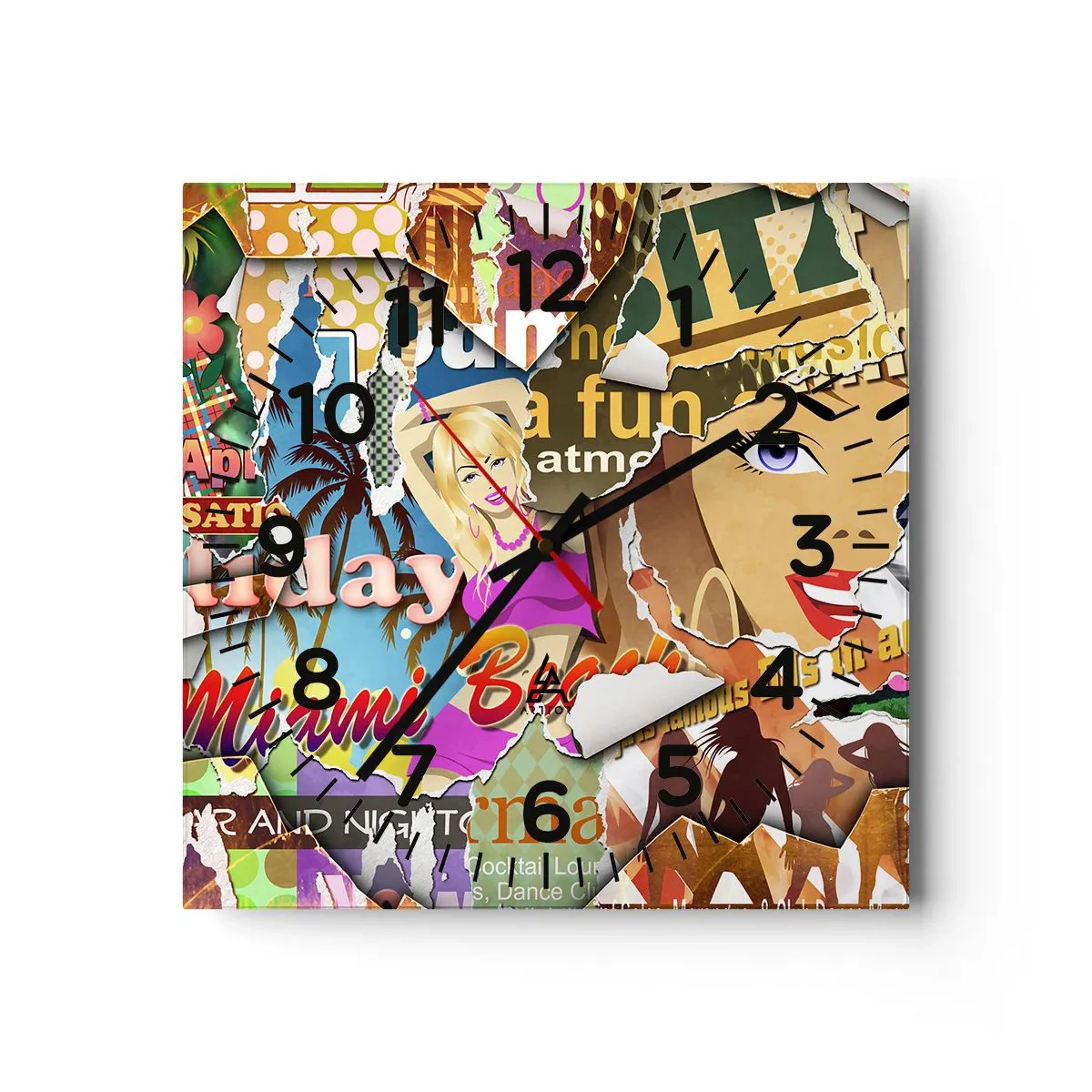 Orologio da parete - Orologio in Vetro - Retrospettiva di vacanza - 40x40 cm