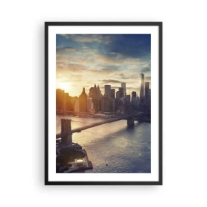 Poster in cornice nera - Vista di Manhattan al tramonto con il ponte di Brooklyn - 50x70cm - Il monumento alla cultura dell'occidente - Decorazione murale moderna per soggiorno e camera da letto ARTTOR