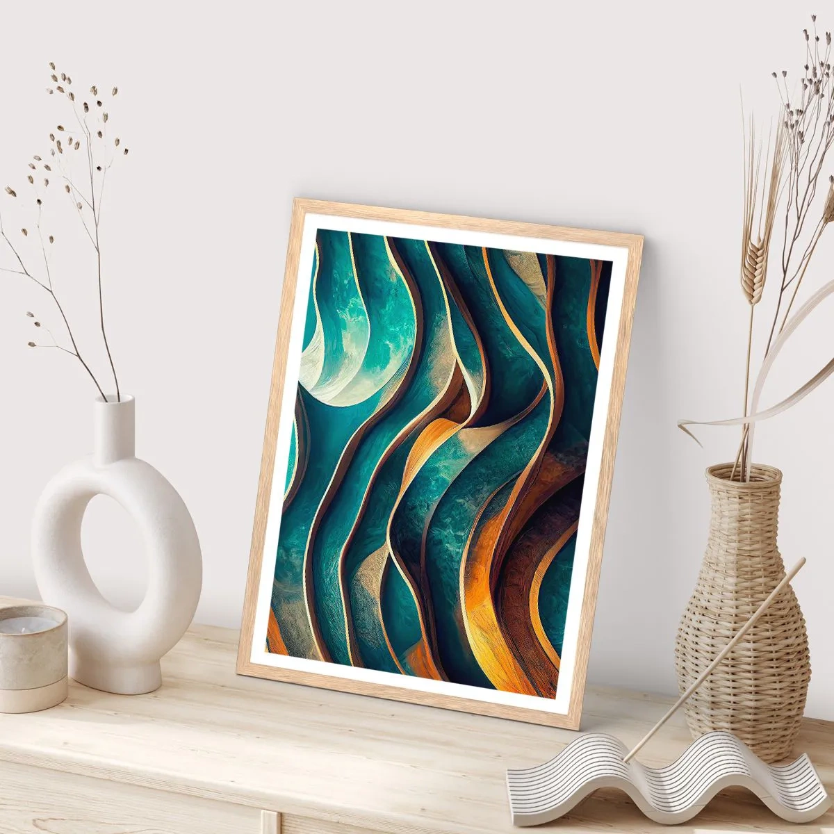 Poster in cornice rovere chiaro - I meandri del blu - 30x40 cm