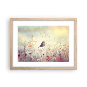 Poster in cornice rovere chiaro - Ritratto d'uccello con prato di sfondo - 40x30 cm