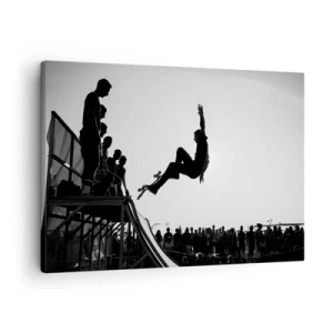 Quadro su tela - Stampe su Tela - Scena di skateboard in bianco e nero su una rampa - 70x50cm - Protagonisti e spettatori - Decorazione murale moderna per soggiorno e camera da letto ARTTOR