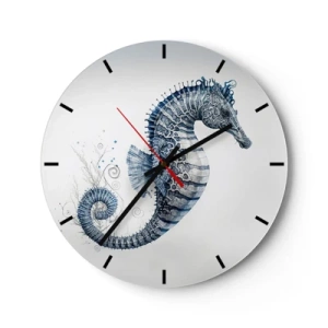 Orologio da parete - Orologio in Vetro - Cavalluccio marino decorativo in stile cartone animato su sfondo chiaro - 30x30cm - Delicato scherzo di natura - Decorazione murale moderna per soggiorno, cucina e camera da letto ARTTOR