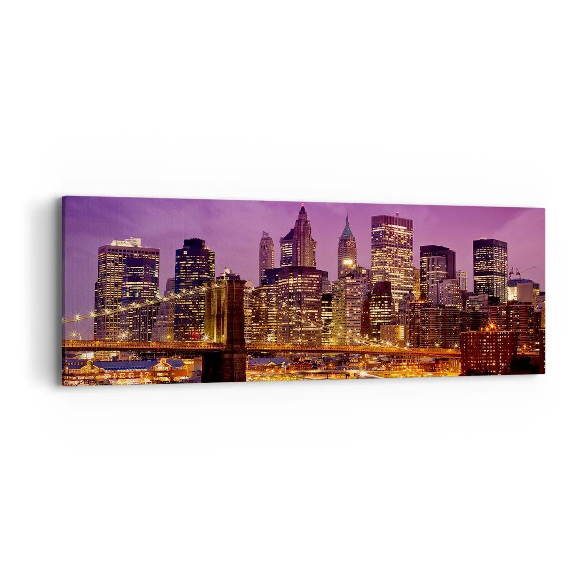 Quadro su tela - Stampe su Tela - Manhattan in viola e oro - 90x30 cm