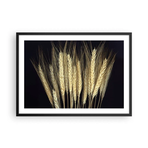 Poster in cornice nera - Spighe di grano su sfondo nero in stile rustico - 70x50cm - Magia rustica - Decorazione murale moderna per soggiorno e camera da letto ARTTOR