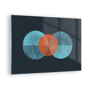 Quadro su vetro - Cerchi colorati con linee verticali su uno sfondo scuro - 70x50cm - Composizione simmetrica - Decorazione murale moderna per soggiorno e camera da letto ARTTOR