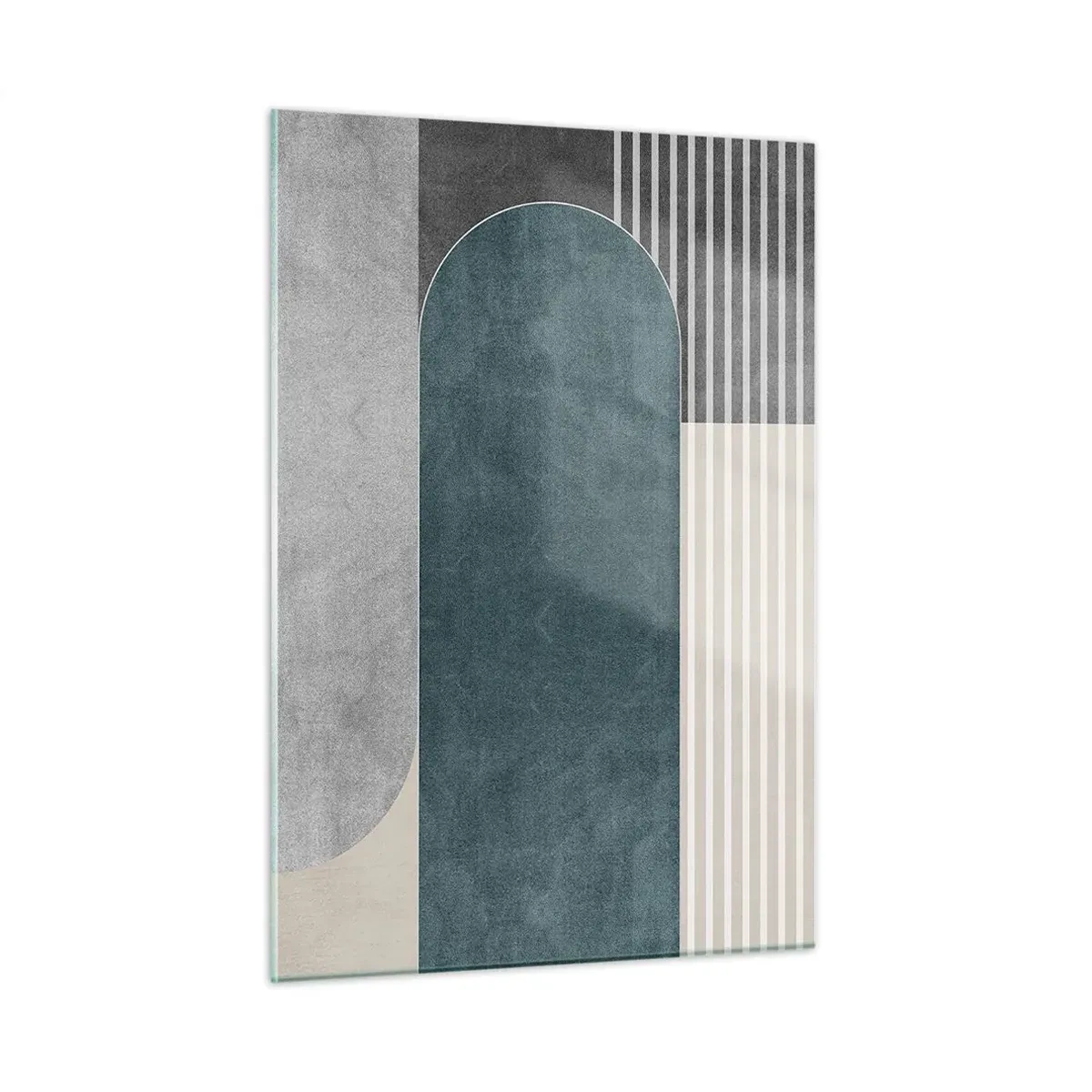 Quadro su vetro - Forma geometrica nei toni del grigio, beige e verde - 50x70cm - Composizione orizzontale  - Decorazione murale moderna per soggiorno e camera da letto ARTTOR