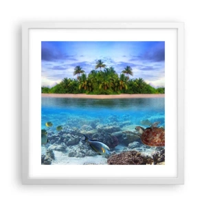 Poster in cornice bianca - L'isola del paradiso dà il benvenuto - 40x40 cm