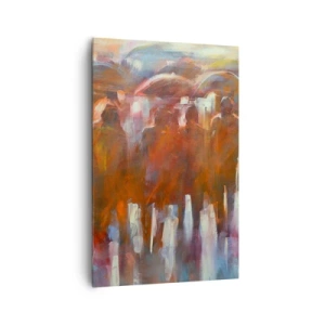 Quadro su tela - Stampe su Tela - Una folla di persone con ombrelli in un ambiente piovoso e artistico - 80x120cm - Uguali nella pioggia e nella nebbia - Decorazione murale moderna per soggiorno e camera da letto ARTTOR