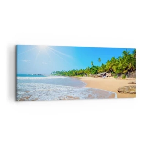 Quadro su tela - Stampe su Tela - Spiaggia tropicale con palme e cielo azzurro - 120x50cm - Un luogo esotico per te - Decorazione murale moderna per soggiorno e camera da letto ARTTOR