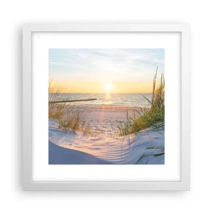 Poster in cornice bianca - Rumore del mare, uccelli che cantano, spiaggia selvatica tra i cespugli... - 30x30 cm