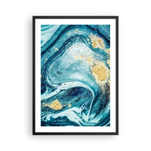 Poster in cornice nera - Motivo astratto con sfumature di blu e oro - 50x70cm - Vortice blu - Decorazione murale moderna per soggiorno e camera da letto ARTTOR