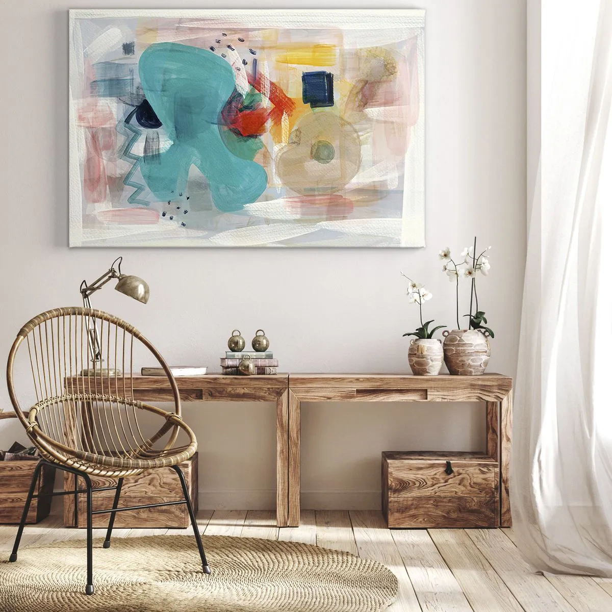 Quadro su tela - Stampe su Tela - Forme e colori astratti creano una composizione dinamica - 120x80cm - Il gioco dei colori - Decorazione murale moderna per soggiorno e camera da letto ARTTOR